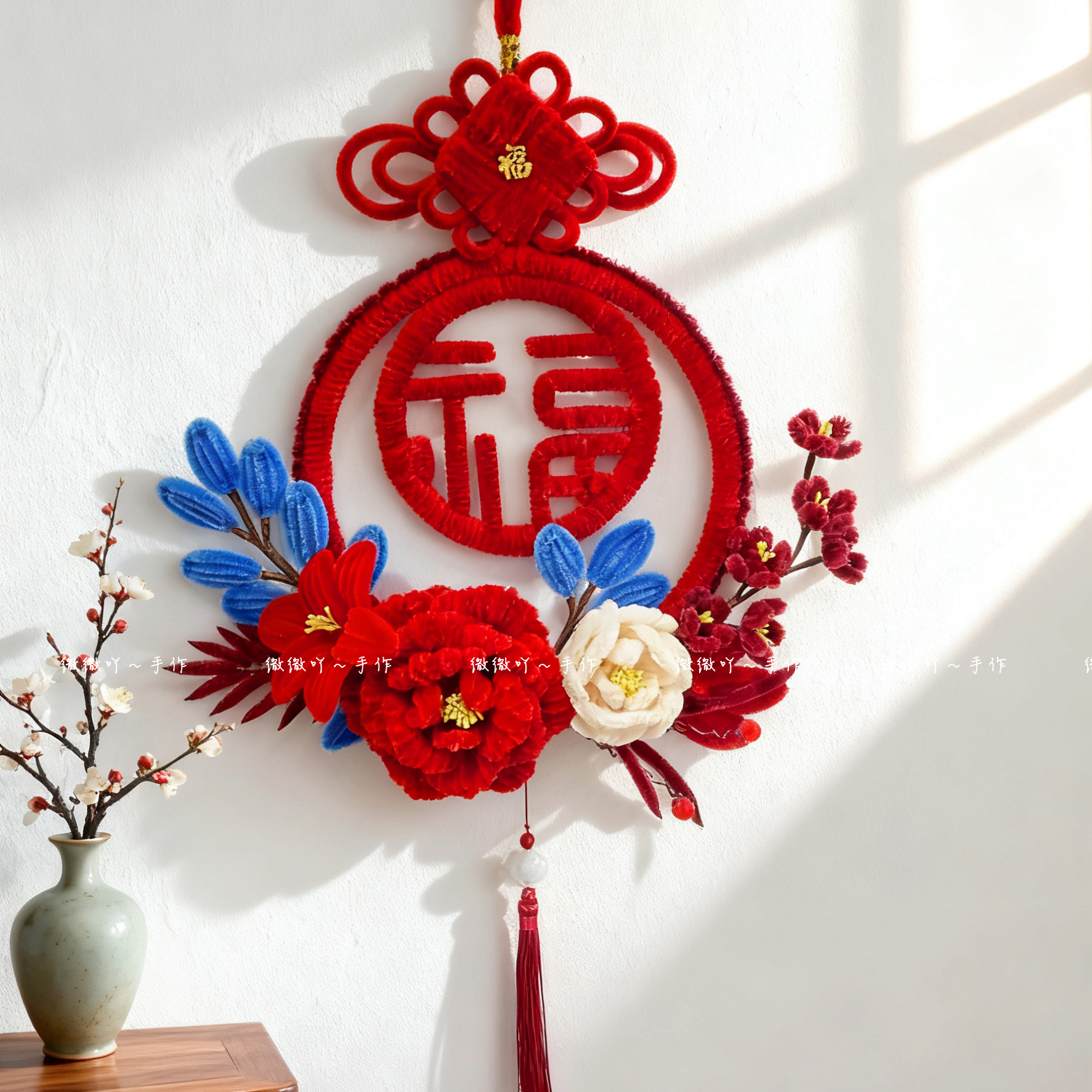 花开富贵大福大贵福字挂墙挂件春节氛围元宵装饰摆件diy扭扭棒