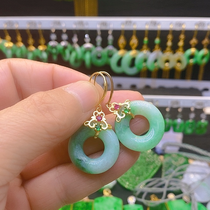 翡翠银S925镶嵌耳饰耳坠