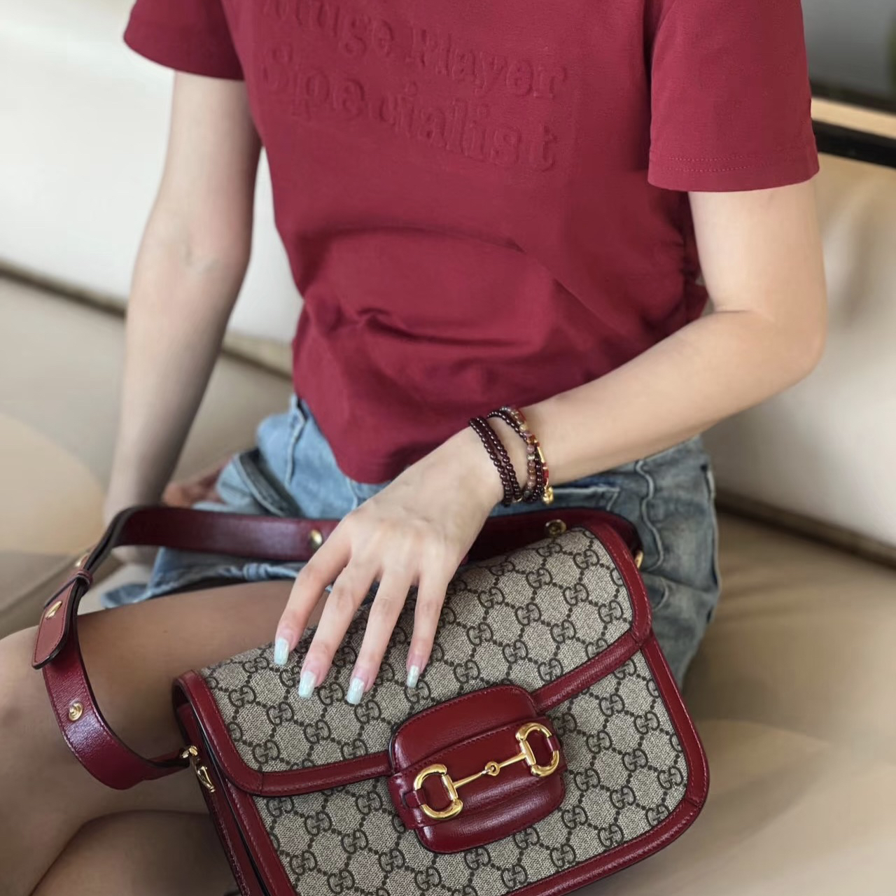 95新 GUCCI/古驰 gucci1955红边老花马鞍包中号35587830