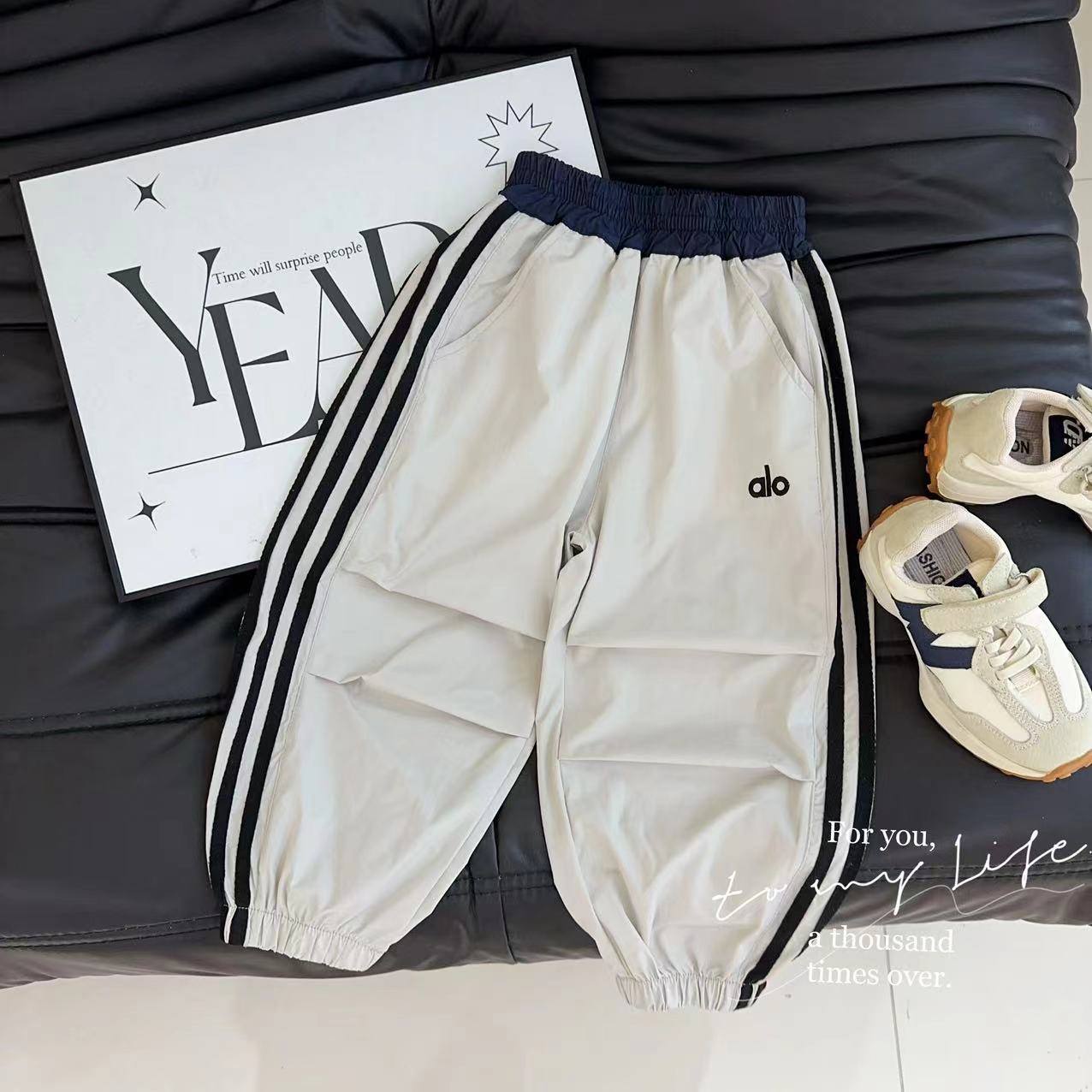 汤圆家童装2025夏季新款韩系字母刺绣拉条撞色百搭速干裤 YA-2111