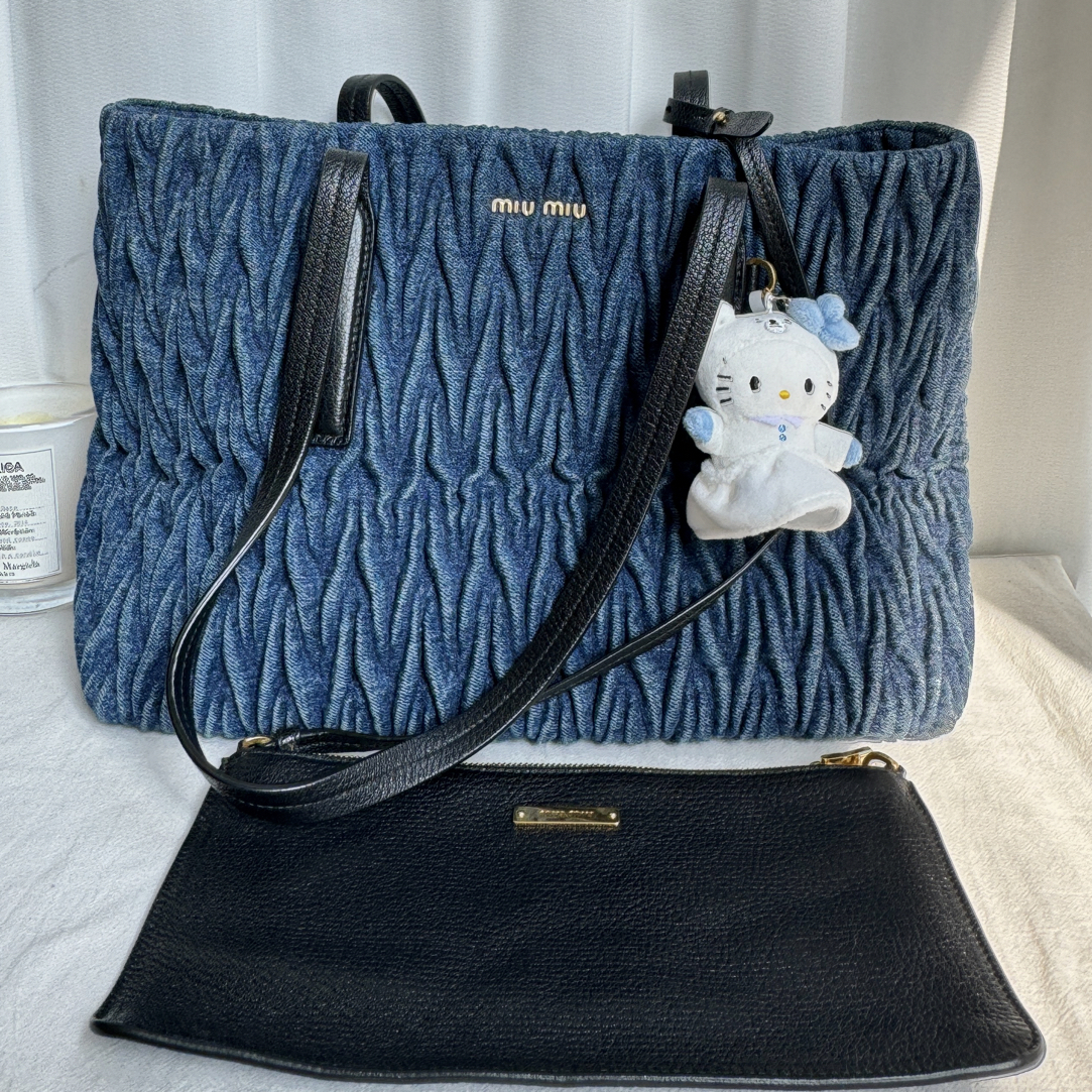 99新 MIU MIU/缪缪 牛仔褶皱子母托特单肩手提包