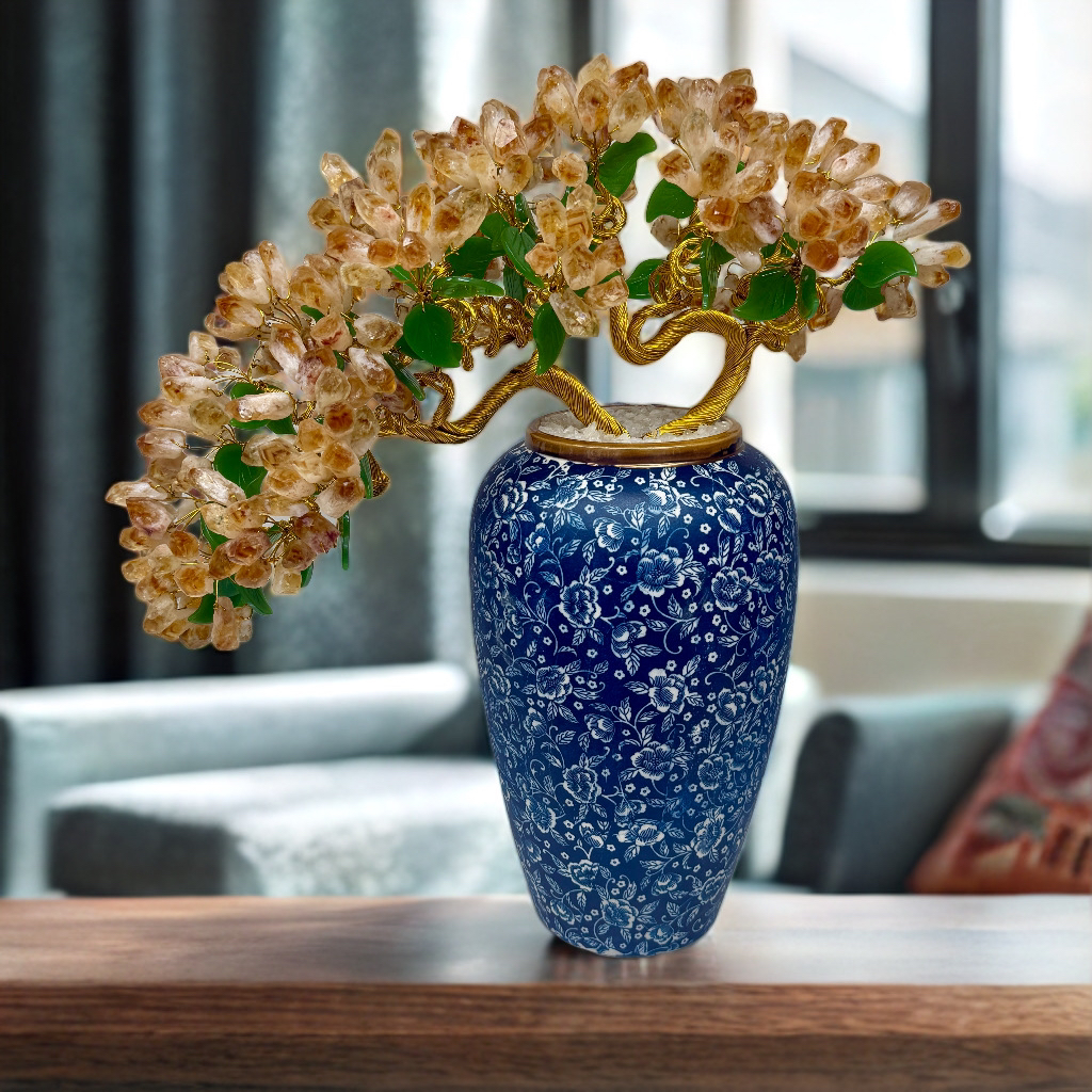 【原创轻奢高品】繁花似锦精美天然紫水晶玄关发财树创意摆件高档