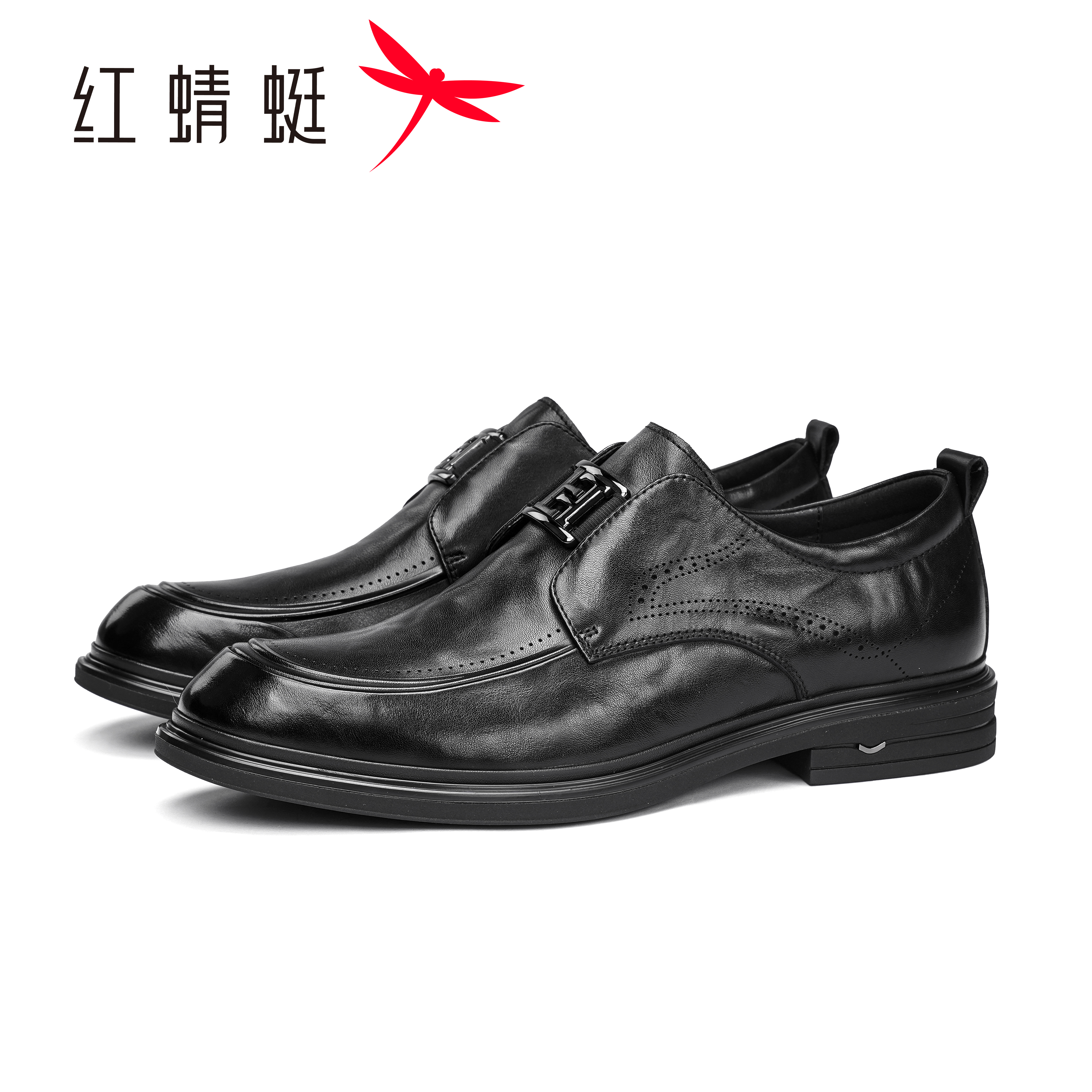 红蜻蜓一脚蹬秋季男鞋商务皮鞋真皮牛皮透气高端软底商务休闲男鞋