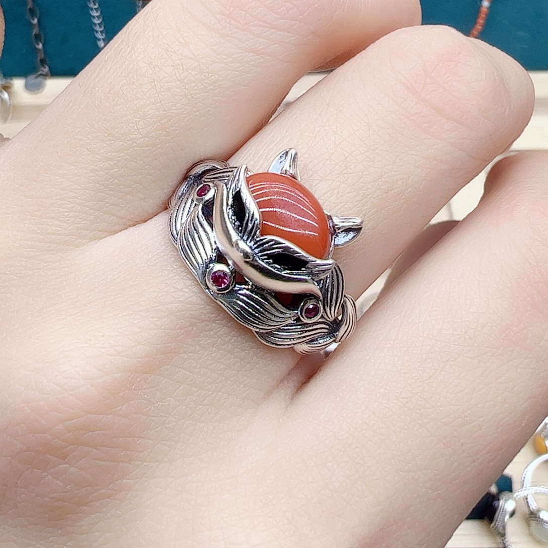 玛瑙/玉髓戒指银S925镶嵌