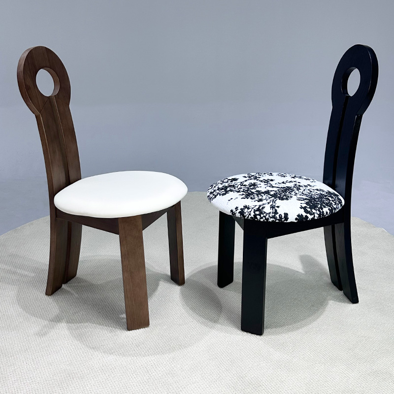 法式复古实木餐椅家用设计师中古靠背椅子侘寂风卧室化妆椅钥匙椅