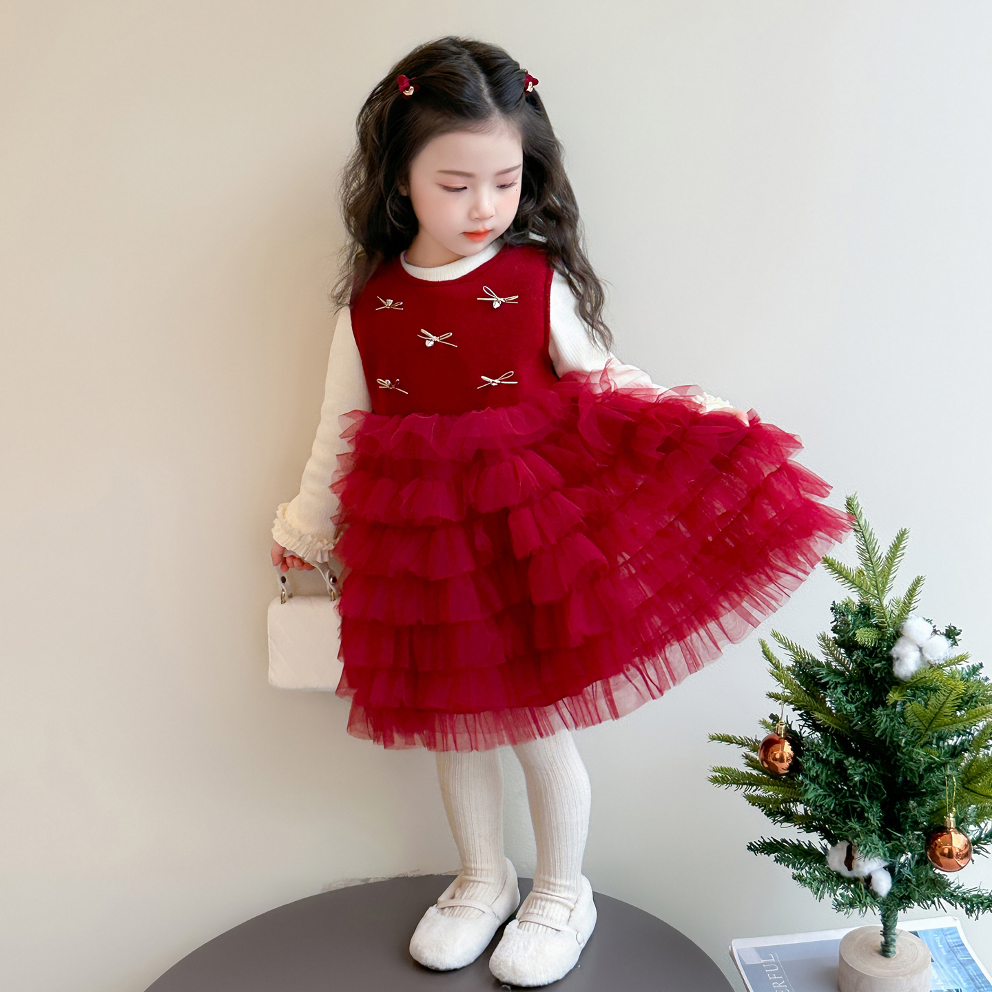 女童红色拜年服套装女宝宝背心裙