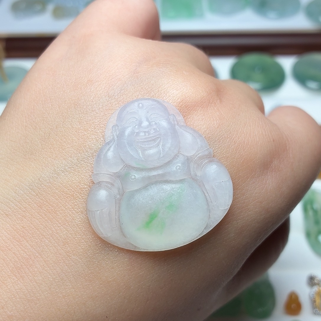 颈饰未镶嵌翡翠正冰飘绿花佛公