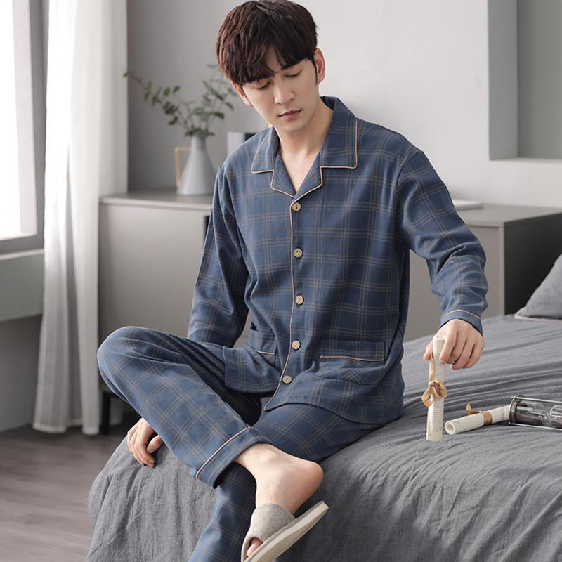男士睡衣春秋季棉质薄款新款长袖青少年大码可外穿开衫家居服套装