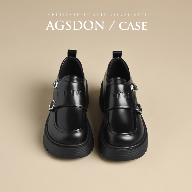 P551087厚底乐福鞋女2025新款春季黑色增高单鞋时尚英伦风小皮鞋