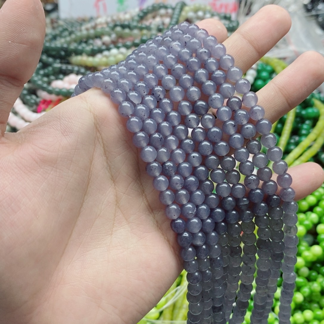 玛瑙/玉髓未镶嵌珠宝半成品一条天然6mm烟紫玉髓圆珠