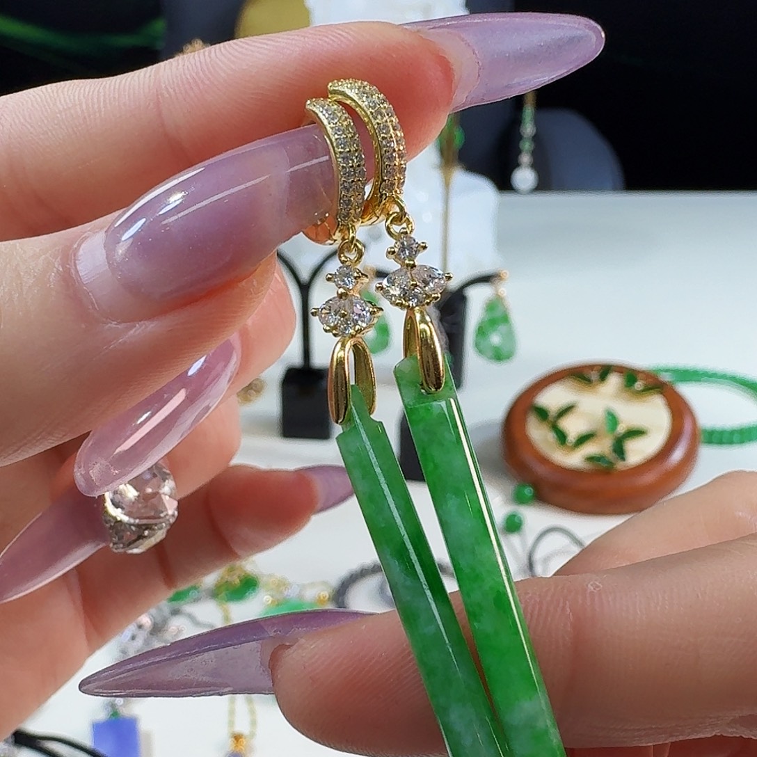 翡翠银S925镶嵌耳饰925镶嵌