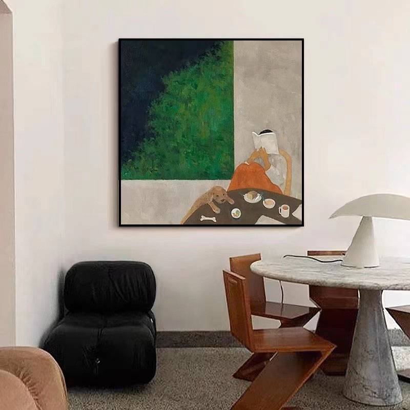 《平淡无奇》侘寂风餐厅高级感卧室客厅绿色抽象简约小众艺术砂岩画
