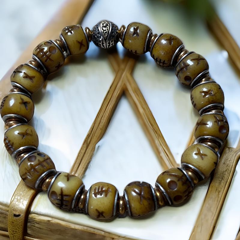 孔道镶嵌藏式阿呆佛头文玩单圈手串