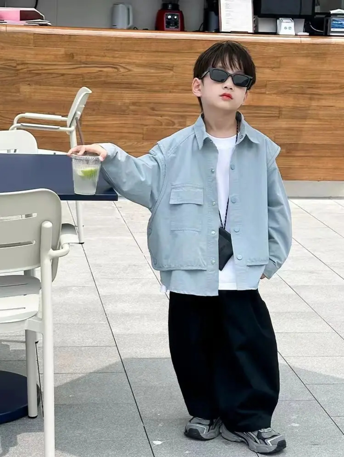 男童春装假两件衬衫2025春季中大童新款男孩洋气外套儿童时髦上衣