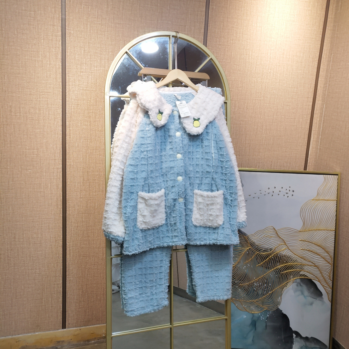 LE3孕妇蓝色珊瑚绒月子服套装L100-130XL140XXL150