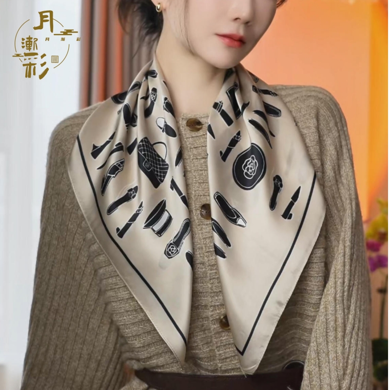 【卡其小香】100%桑蚕丝真丝素绉缎真丝中方巾65尺寸