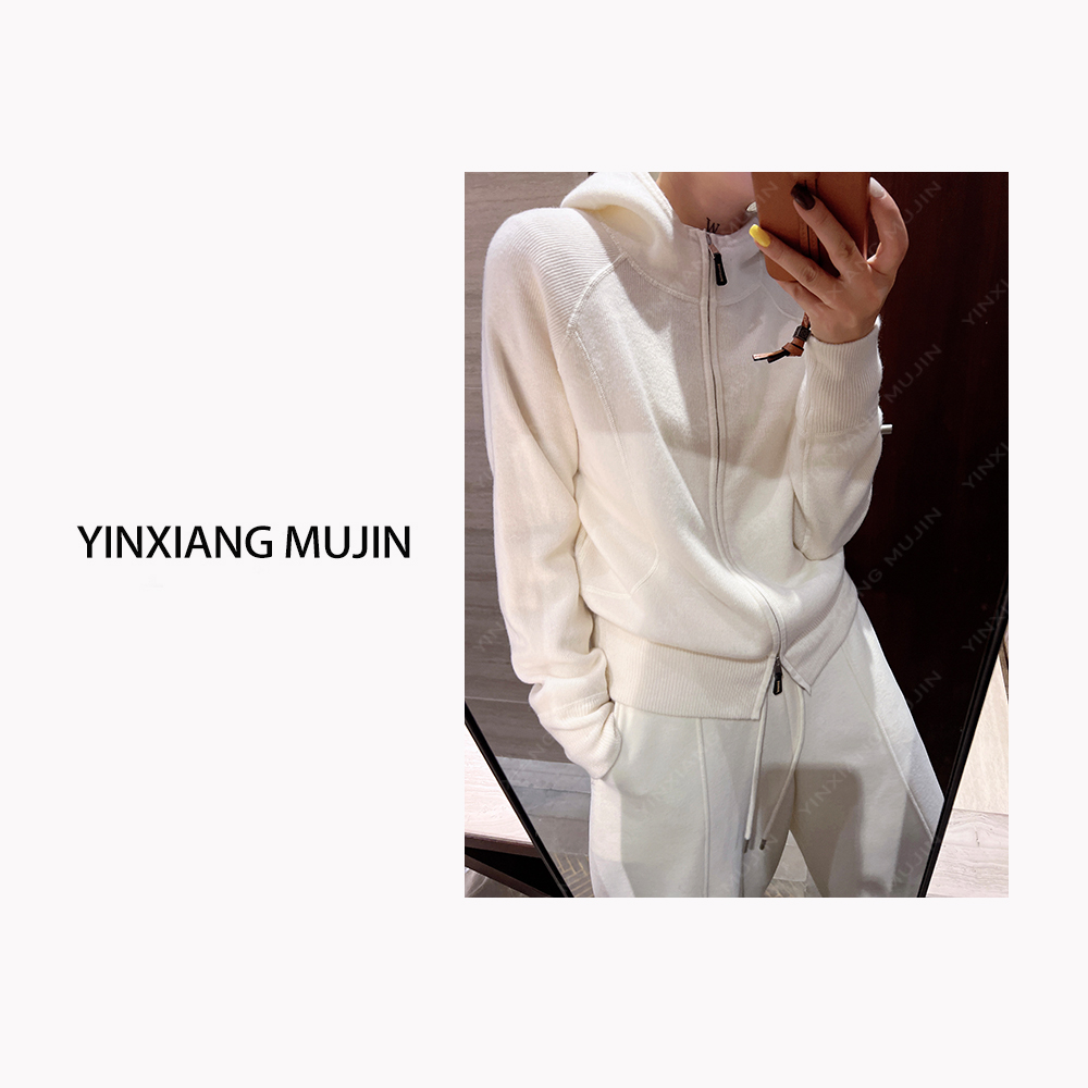 【YINXIANG MUJIN】拉链连帽外套 百搭长袖羊毛开衫女士针织帽衫冬