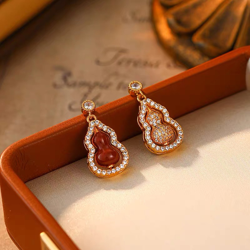 铜合金耳饰 无耳洞耳夹旋转葫芦新年轻奢气质新中式蚊香盘耳夹