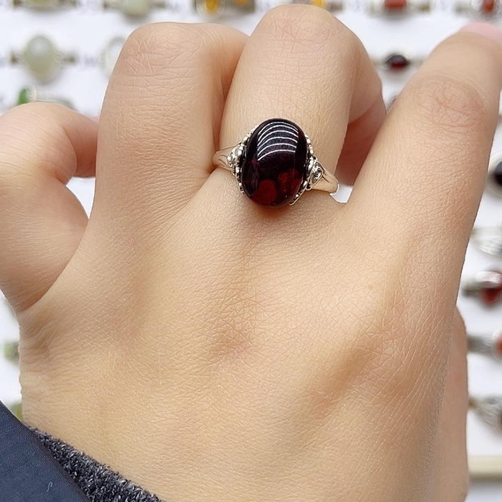 血珀戒指银S925镶嵌天然