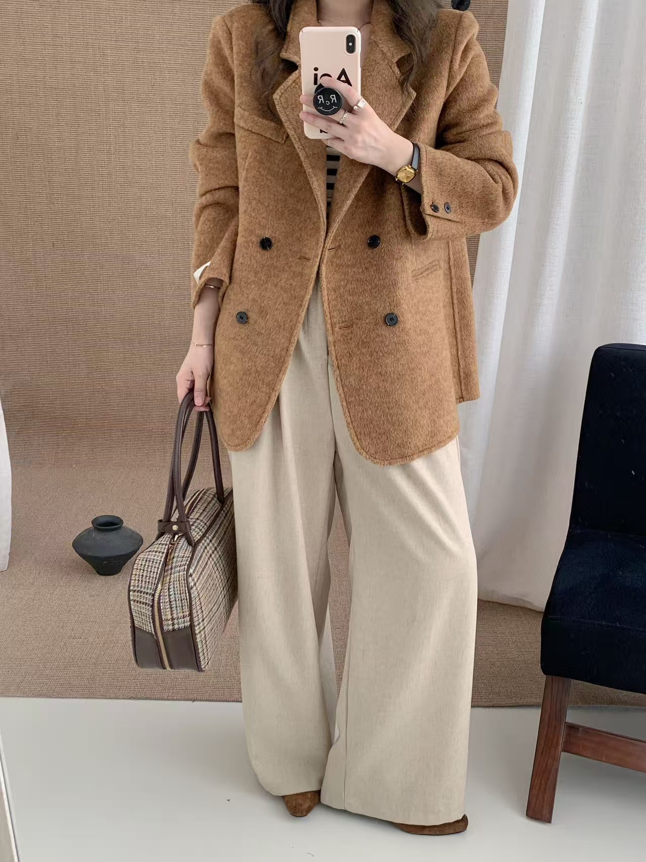 2025新款西装款休闲风女毛呢外套大衣双排扣