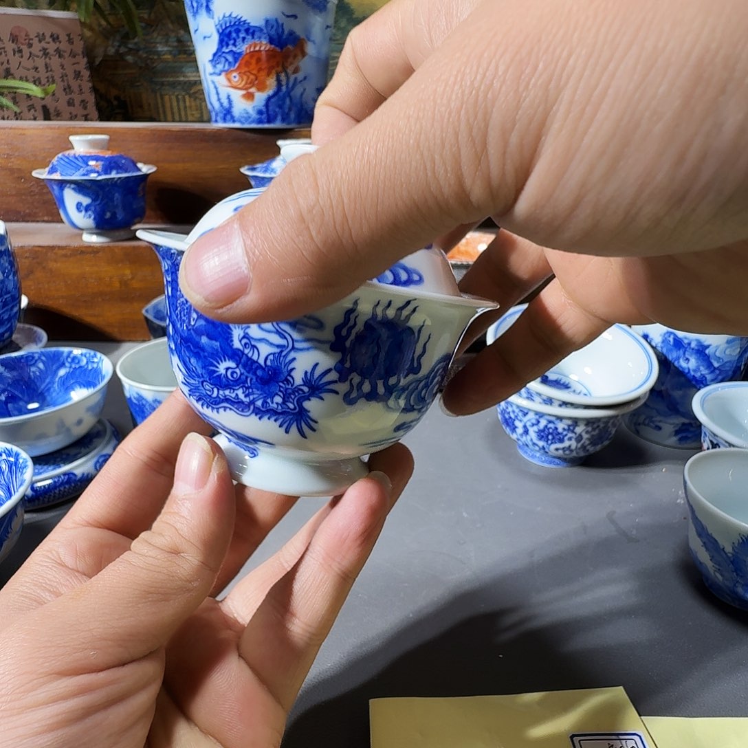 泥塑盖碗手工手绘微微瑕
