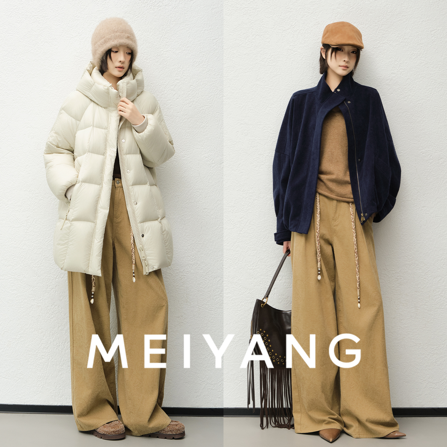 A美洋MEIYANG 佩斯利牛仔裤【暖系流光】复古艺术~抓绒阔腿裤【宽】