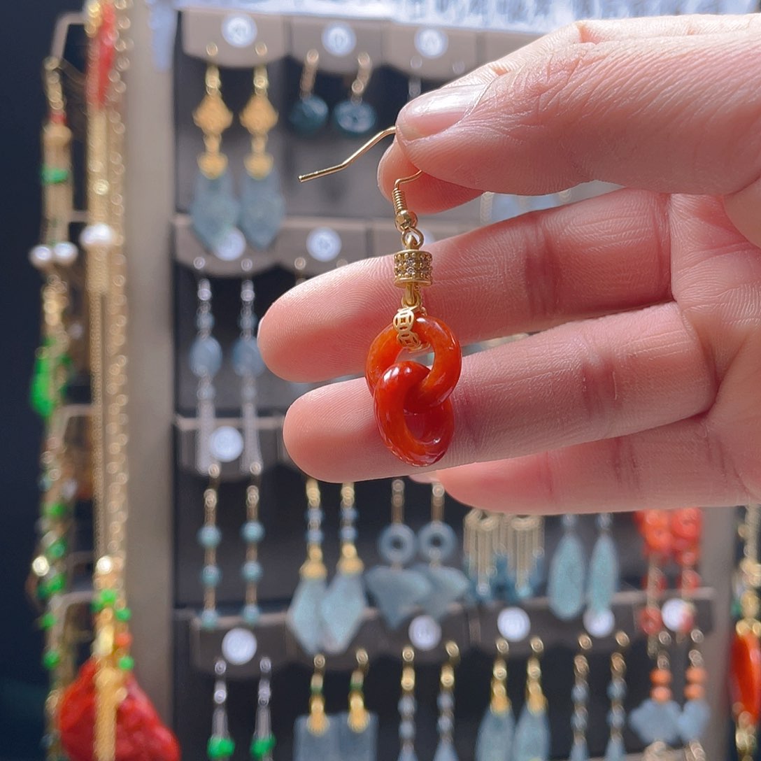 玛瑙/玉髓耳饰合金