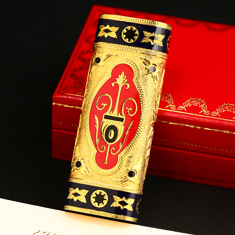 充气打火机间金红黑漆面宫廷风珐琅彩长款圆柱男士烟具好物收藏