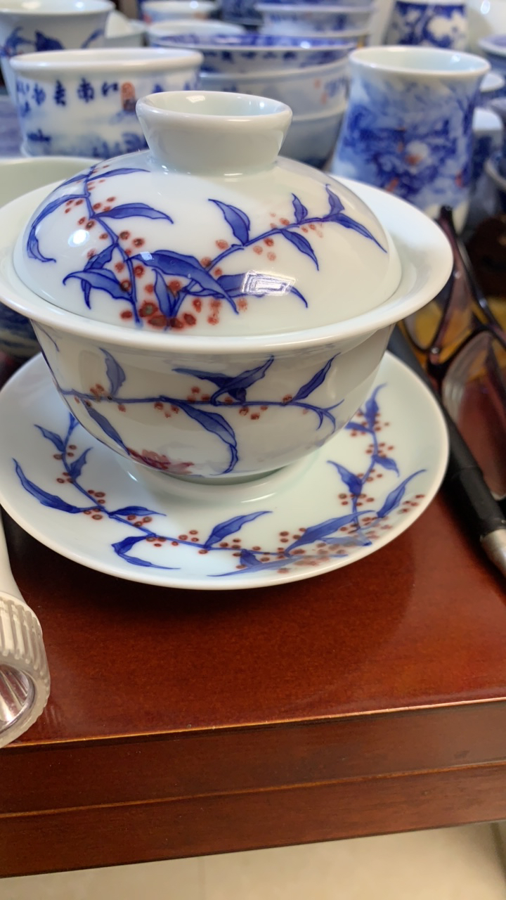 青花加彩喜鹊登梅盖碗景德镇陶瓷功夫茶具