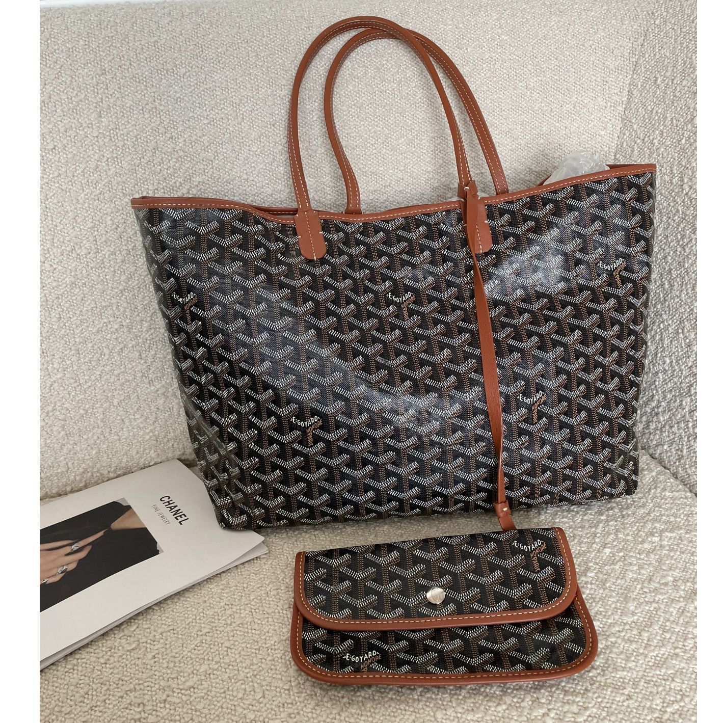99新 Goyard 【文子姐专属】/Z207/棕色中号老花托特包