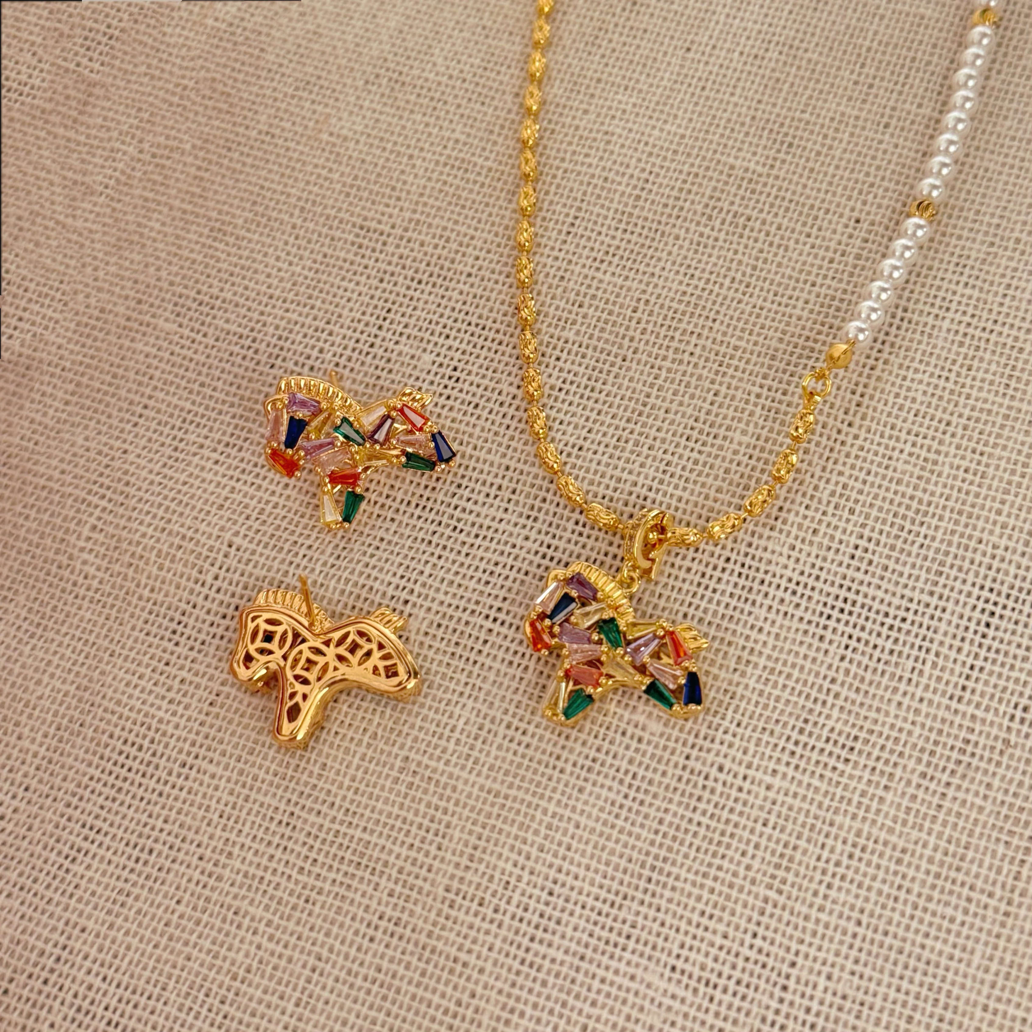 黄铜项链 彩虹小马小众设计感轻奢高级感拼接项链