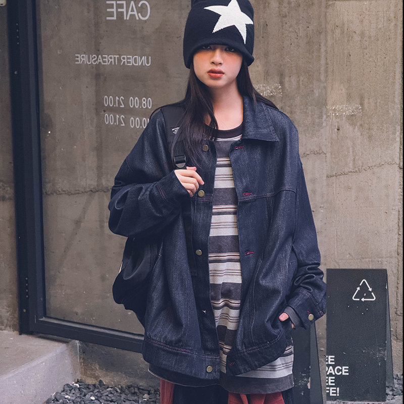 冷大娘 男女中大童牛仔外套棉百搭宽松休闲简约上衣亲子款