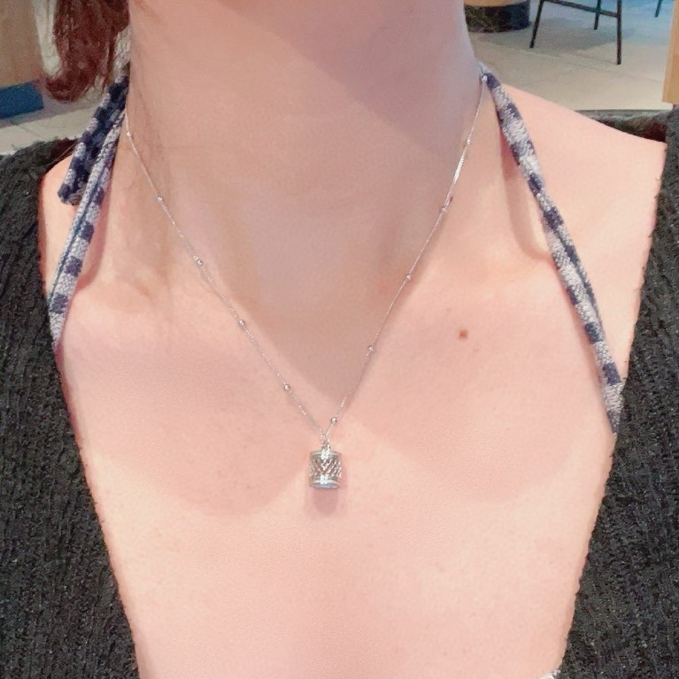 坠链均925银 纯银s925水桶包包套链白金色项链