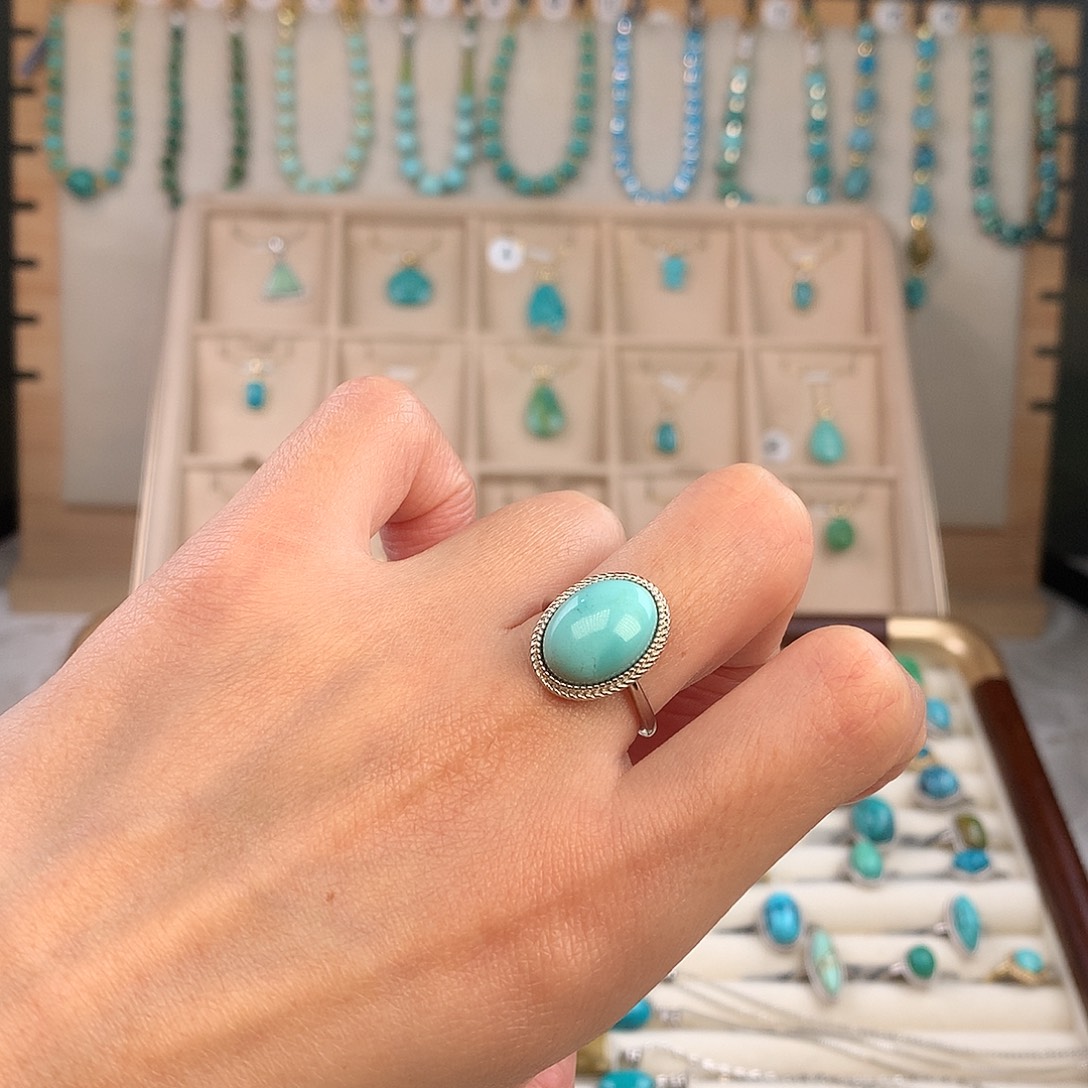 绿松石银S925镶嵌戒指