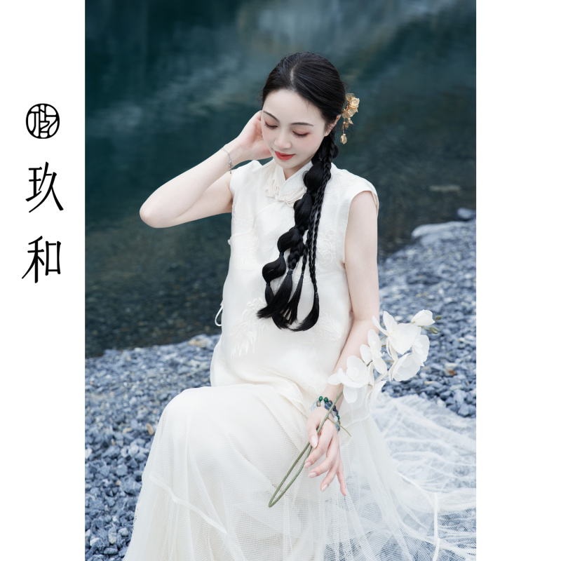 【玖和·追云逐月】轻中式时尚气质显瘦立领无袖斜襟上衣JHA2SY329