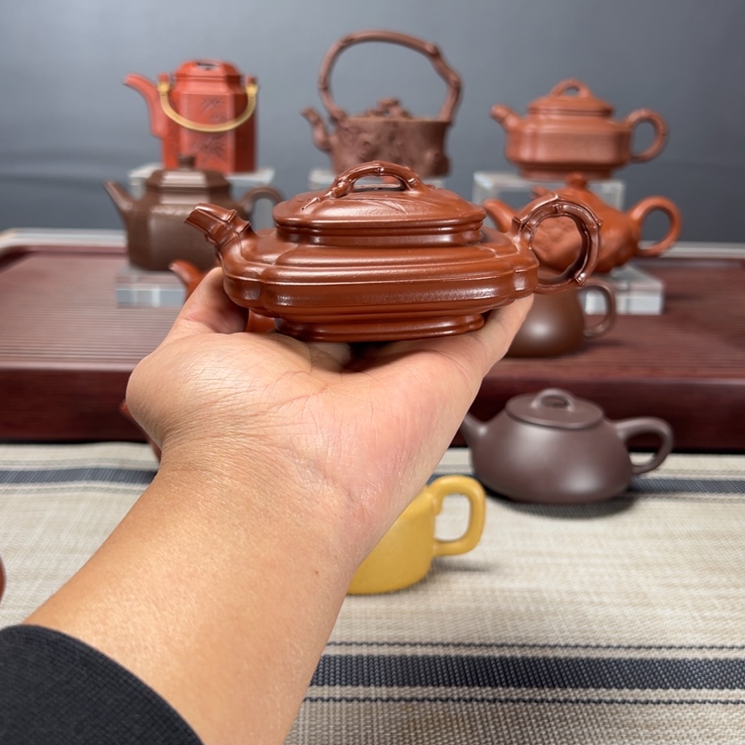 紫砂茶壶K****n四方扁鼓120CC朱泥