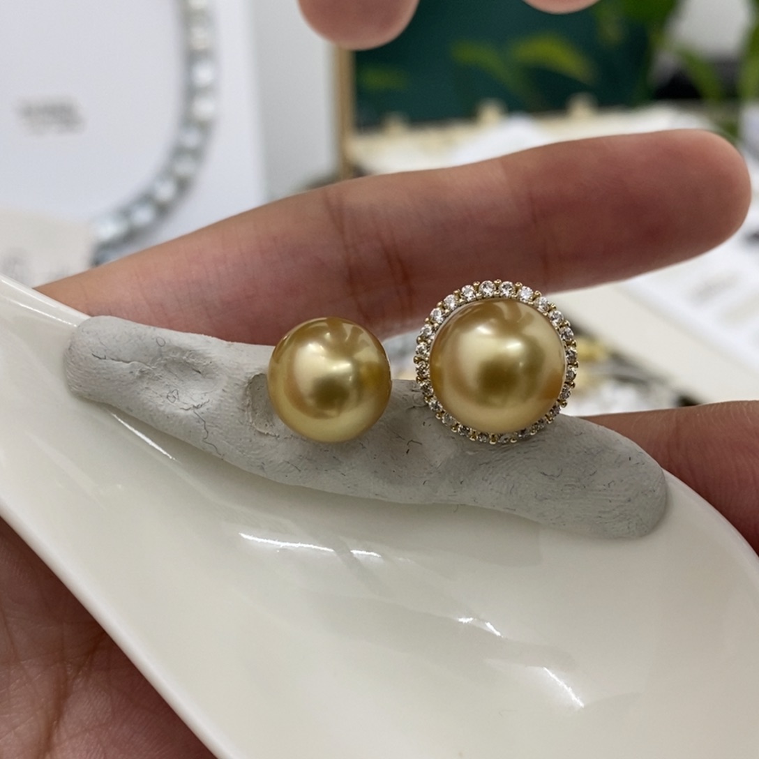 海水珍珠裸珠未镶嵌南洋金珠浓茶金10-11