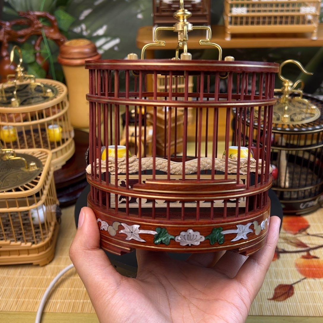~***~大尺寸血檀蝈蝈笼贝壳镶嵌