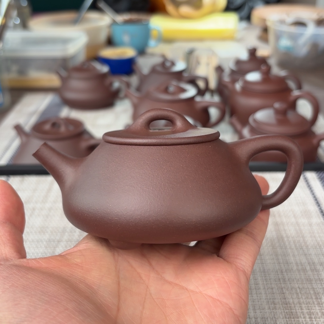 紫砂茶壶半手工老紫泥平盖石瓢壶180cc