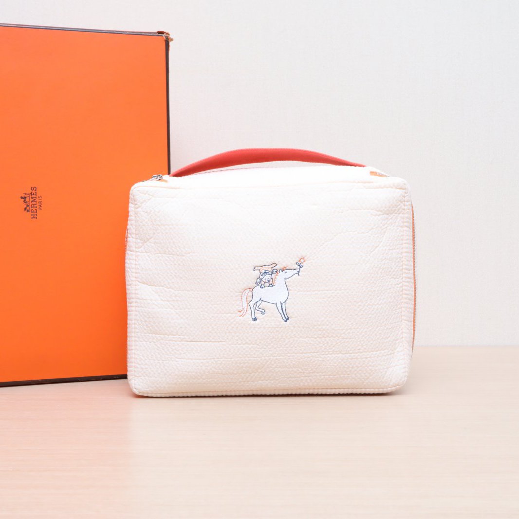 95新 Hermes/爱马仕 手提包 刺绣收纳包 洗漱包 P205438090