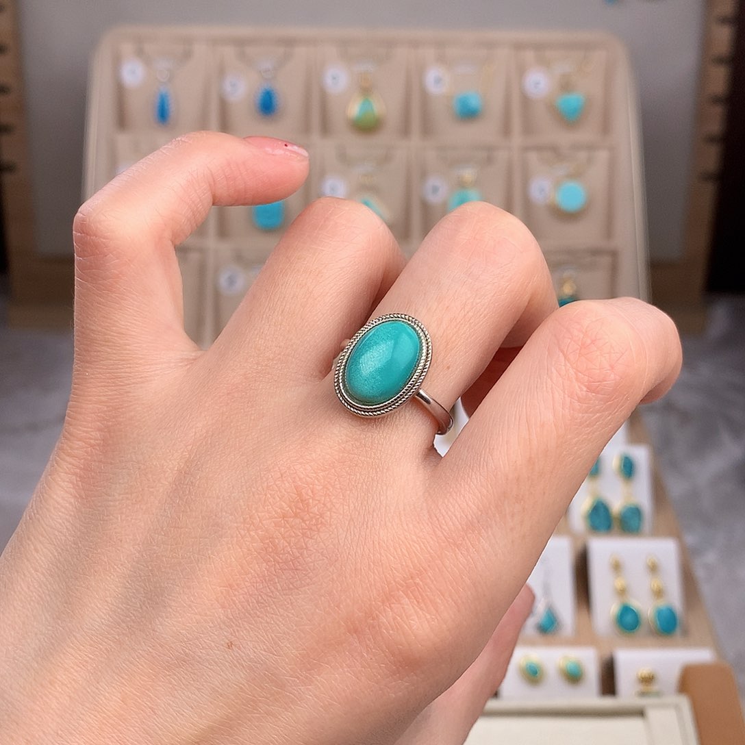 绿松石戒指银S925镶嵌