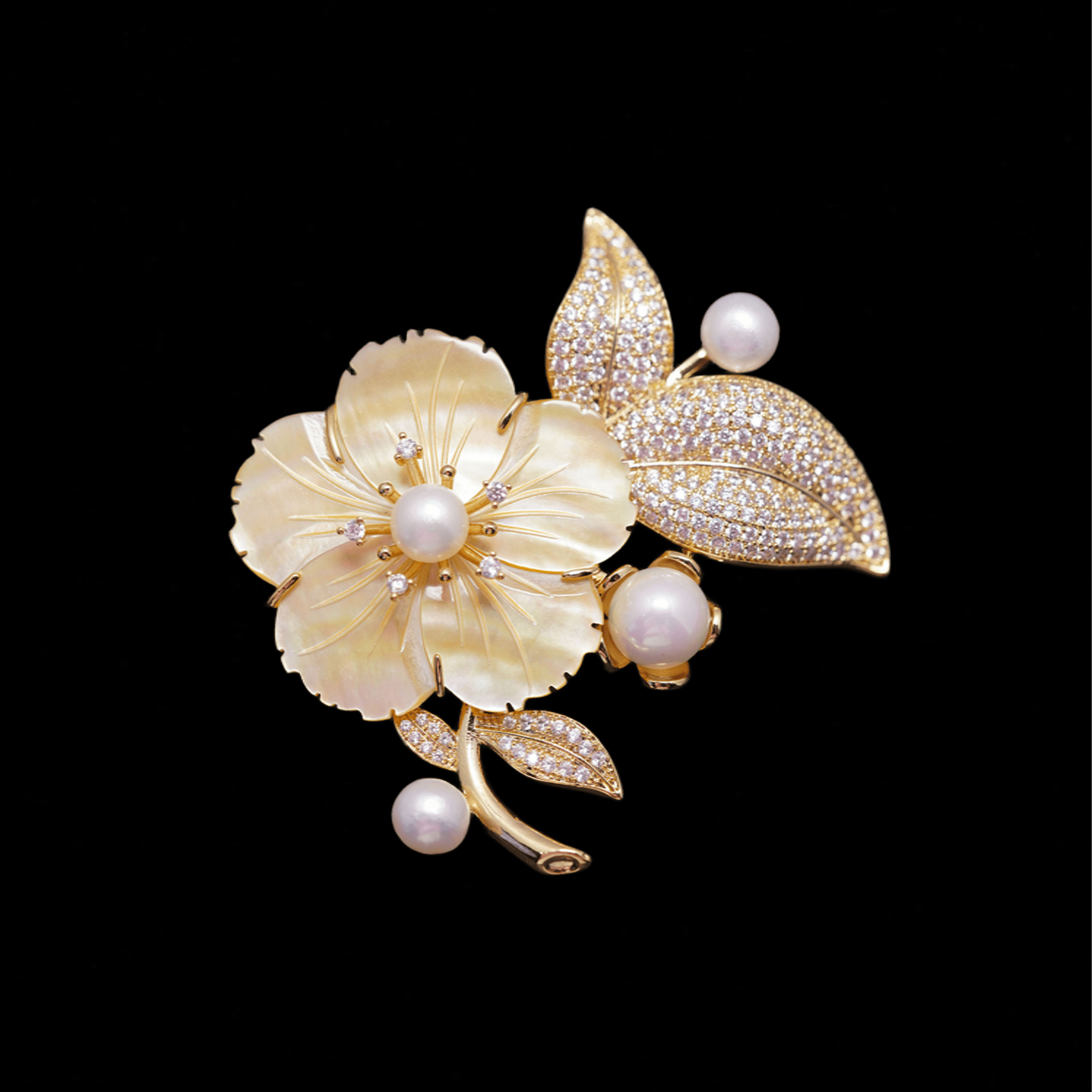 铜合金贝壳胸针 时尚气质百搭金贝花朵胸针5346