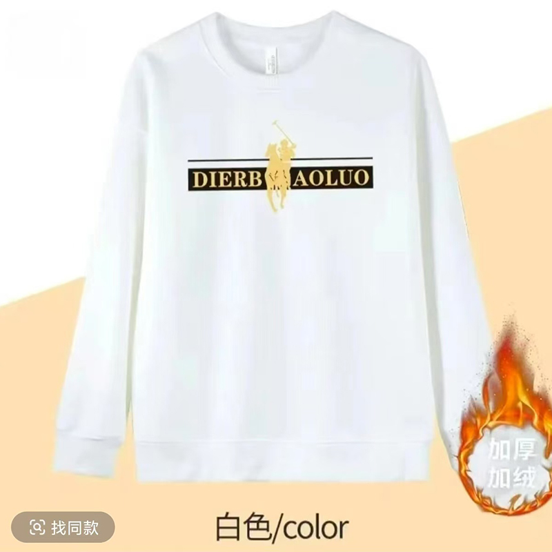 加绒秋冬字母长袖圆领男卫衣加厚套头冬款黑色