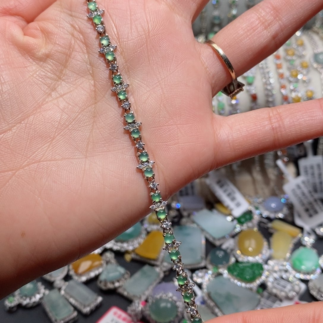 翡翠手链银S925镶嵌c c c