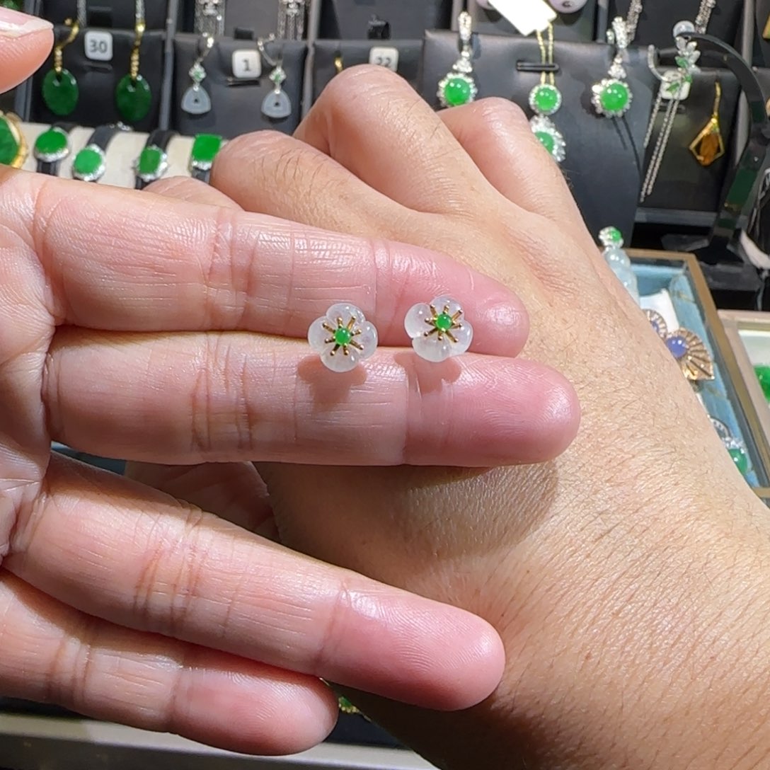 翡翠18K金镶嵌颈饰耳钉