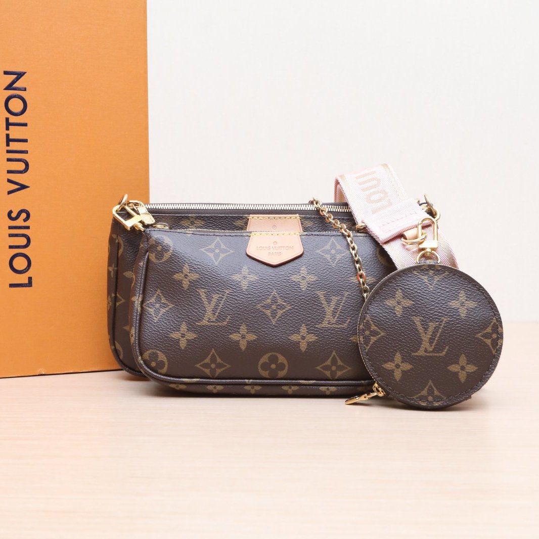95新 LouisVuitton/路易威登 小花攀攀五合一 粉肩带 老花 芯片