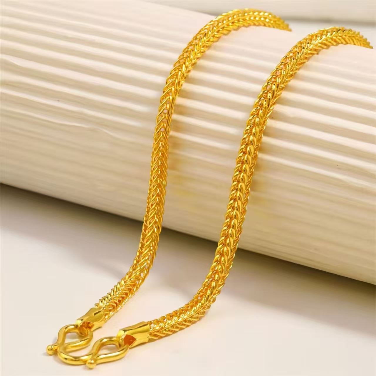 链子足银 外包了金的虎尾项链时尚百搭霸气素链男款女款粗款坠链