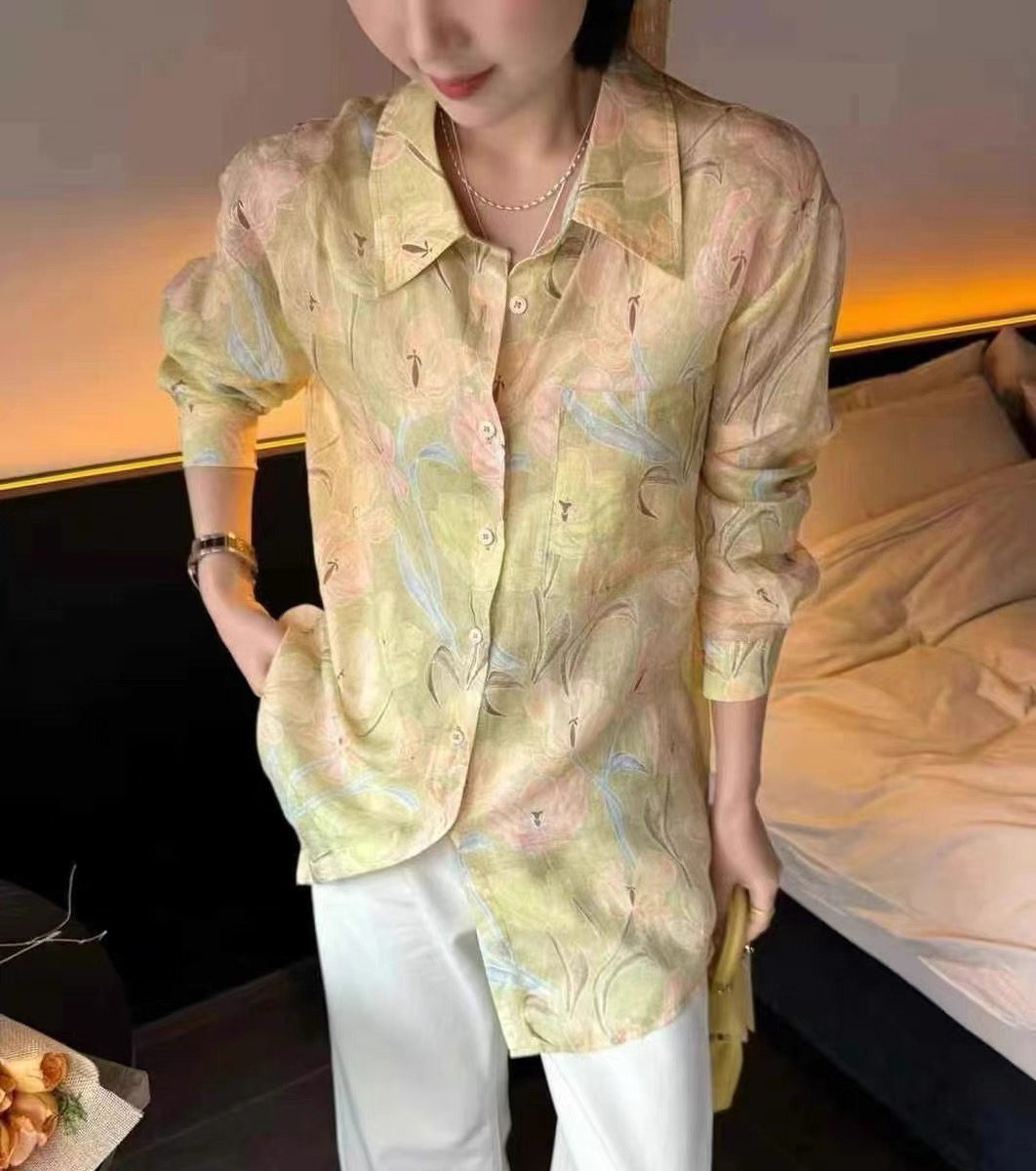 欧货天丝碎花衬衣