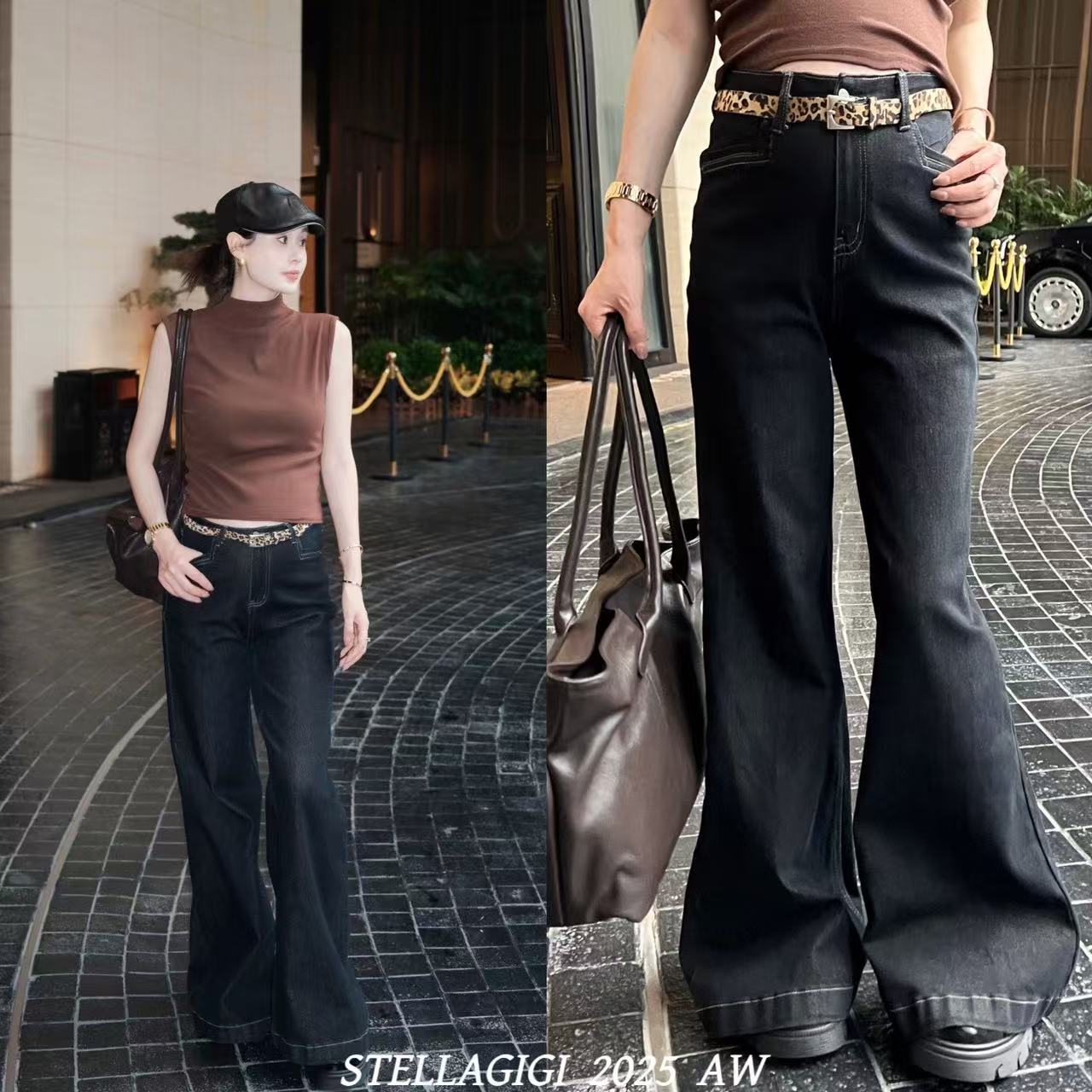 SG / 郭幂幂 AW 早秋新品 豹纹腰带微喇牛仔裤K-20251619