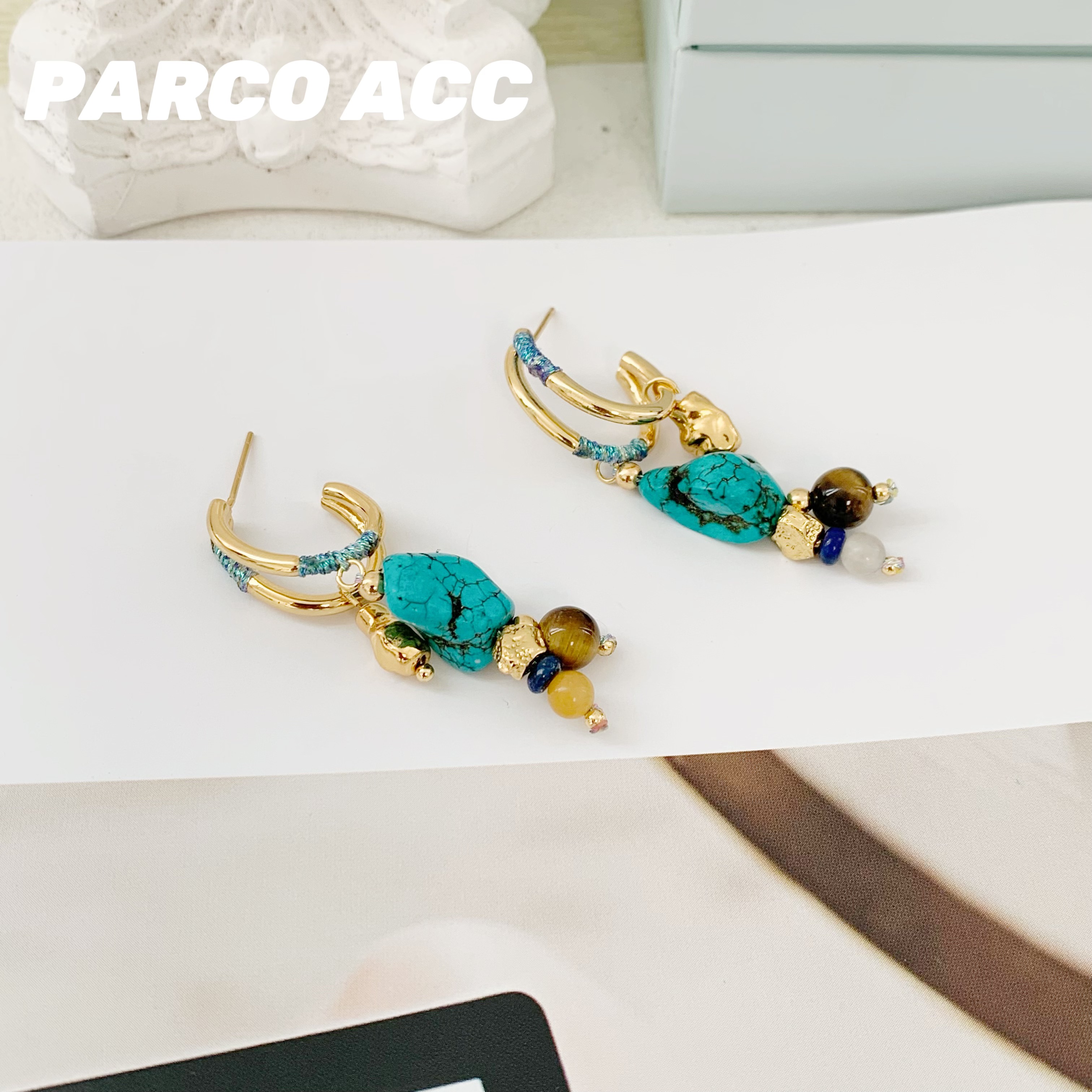 铜合金耳饰 F401 RENE ROCHAS  风铃松绿小石耳钉